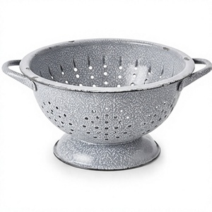 Passoire ronde en métal de qualité supérieure avec deux poignées, passoire en fer durable pour la cuisine, finition gris moucheté, accent de cuisine classique - Product Image 1