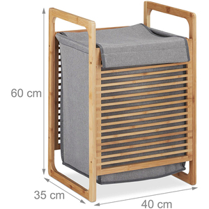 Panier à linge en bambou naturel avec sac intérieur amovible, 60x40x35cm, panier à linge sale, bac de rangement pliable pour le linge - Product Image 5