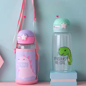 Children's Cup Cute Little Dinosaur <b>Straw</b> Bottle Wholesale Popular Cute 700ml clear Plastic Water Bottle Kids Children Strap - Product Image 3