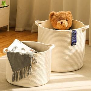 Cesta de Almacenamiento Redonda de Algodón Tejido, 100% Algodón Ecológico, Plegable, Organizador de Juguetes y Ropa, Gran Capacidad, Cesta de Escritorio - Product Image 1