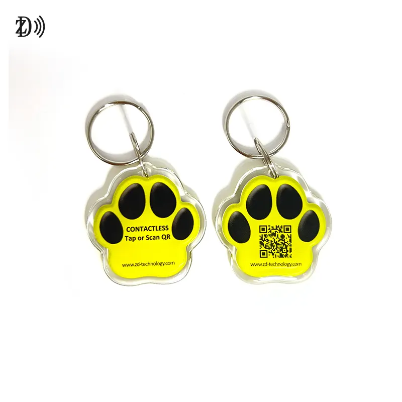 RFID Epoxy Pet Tag Anti hilang NFC unik ID dan kode QR NTAG 213 gantung tag gantungan kunci untuk hewan peliharaan