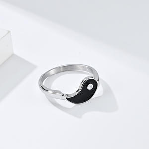 Chinese Style Tai Chi Yin Yang <b>Ring</b> Titanium Steel Unisex Couple Jewelry Gift Black And White Design - Product Image 2