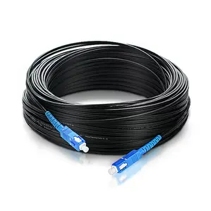 Kabel serat optik SC kabel kulit Jumper dalam ruangan luar ruangan kabel optik datar FTTH kabel Patch Mode tunggal dengan konektor