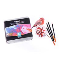 FLOWood – Crayons de couleur professionnels à barillet rond, 72 couleurs, solubles dans l'eau, boîte métallique, mélangeables, pour artistes, peinture aquarelle