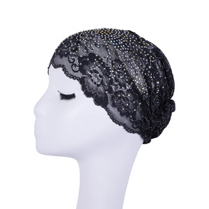 HZM-61294 Bonnets intérieurs musulmans pour femmes, couvre-chefs en dentelle brillante, bonnets extensibles, turbans, bonnets de chimiothérapie, couvre-têtes - Product Image 2