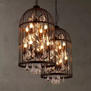 JACKSUN Creative <span class=keywords><strong>Birdcage</strong></span> Crystal Chandelier Lámpara de hierro forjado Restaurante bar Tienda de ropa Luz colgante - Product Image 2
