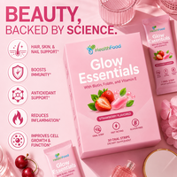 Bandes buccales ODM Glow saveur fraise, complément alimentaire très vendu, favorisant la santé des cheveux, des ongles et de la peau, et soutenant le système immunitaire
