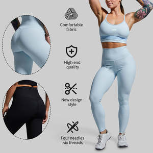 Leggings de gymnastique solides respirants écologiques taille haute pour femmes et ensemble de soutien-gorge de sport à manches longues pour vêtements de Fitness et de Yoga - Product Image 2