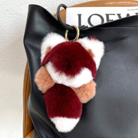 Porte-clés renard en peluche en fourrure de lapin Rex - 16 cm - Sportif, toutes saisons, doux et câlin, luxueux, mignon, breloque animale