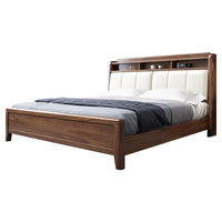 Lit double moderne minimaliste en bois de noyer massif, luxe léger, chambre à coucher, avec dossier souple, style chinois, lit principal