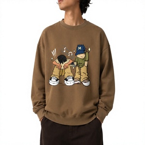 Men's Cartoon Printed Crew Neck Sweatshirt Oversized Regular Fit Knitted Cotton Pullover Autumn Casual Style Front Logo - Product Image 1