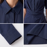 Robe décontractée pour femme, bleu marine, à manches courtes, coupe enveloppante, longueur genou, pour le bureau, les occasions professionnelles et les tenues de carrière