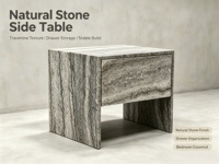 Table d'appoint en travertin naturel avec tiroir, table d'appoint de luxe en pierre naturelle massif pour salon, chambre, villa, meubles de maison