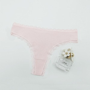 Tanga de Algodón Acanalado para Mujer, con Ribete de Encaje, Talle Medio, Suave, Elástico y Cómodo, Tallas Grandes, Ropa Interior Tipo G-String - Product Image 4