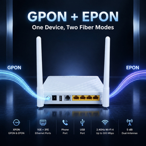 ราคาโรงงาน GPON EPON ONT 2 LAN 1 POTS FTTH ONU Wi-Fi4 ตัวเชื่อมต่อเครือข่ายใยแก้วนำแสงสำหรับบ้าน IPTV VoIP ISP - Product Image 1