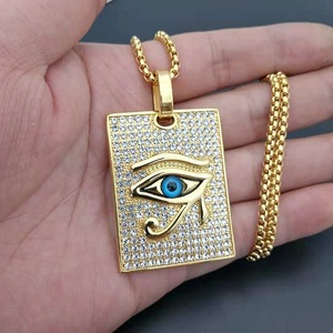 Men Diamond Hiphop <strong>Necklace</strong> Gold 316L Stainless Steel Blue <strong>Eye</strong> <strong>of</strong> <strong>Horus</strong> Pendant - Product Image 2