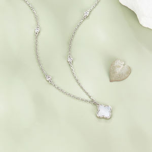 ספג כסף 925 לבן אם של פנינה בת ארבעה עלה תלתן זהב עגילי שרשרת כסף 925 925 - Product Image 5