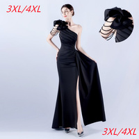 32075-S #   Robe de soirée avec décoration en chaîne de cristaux, fleurs artisanales, plissée, pour femmes rondes, grande taille, super grande taille