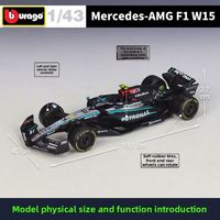 Coche de Carreras de Fórmula 1 de Aleación Fundida a Presión, Escala 1:43, Plateado, Modelo de Simulación, Estilo F1, Vehículo de la Temporada 2024, Juguete Coleccionable