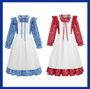 Conjunto de Vestido Pioneer para Niña, Vestido Verde con Estampado Floral de la Pradera con Delantal y Gorro para Halloween, Inspirado en Películas y Series de Televisión - Product Image 6