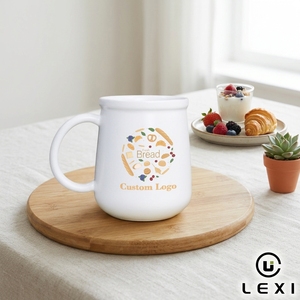 Mug en porcelaine blanche avec logo personnalisé LEXI, cadeau <span class=keywords><strong>d</strong></span>'<span class=keywords><strong>entreprise</strong></span> pour boulangerie-café, compatible micro-ondes, passe au lave-vaisselle, grande capacité, usage quotidien - Product Image 1