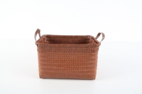 Panier de rangement en osier PE tressé à la main avec poignées en cuir PU, paniers décoratifs tissés pour la buanderie, la chambre d'enfant et le salon