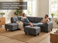 Canapé convertible de luxe moderne américain en tissu noir et gris, idéal pour appartement, avec structure en bois massif, ensemble de canapés sectionnels