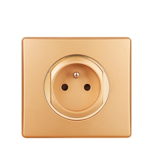Prise murale électrique ronde 2 broches + <span class=keywords><strong>t</strong></span> prise murale dorée de haute qualité avec panneau mural <span class=keywords><strong>16A</strong></span> <span class=keywords><strong>PC</strong></span> cuivre - Product Image 1