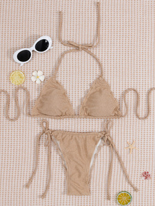 บิกินีเปลือยสำหรับผู้หญิงชุดว่ายน้ำผู้หญิงขอบจีบผ้าไหมสีทองสีเงินชุดบิกินี่สตรีเซ็กซี่ - Product Image 5