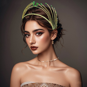 Serre-tête de luxe vert éclatant en forme de <span class=keywords><strong>couronne</strong></span>, orné de diamants étincelants, en alliage, pour mariée, accessoires de fête de mariage - Product Image 4