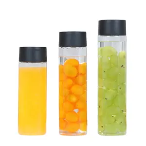 500ml transparent empty straight side cylinder voss style glass water bottle with plastic cap