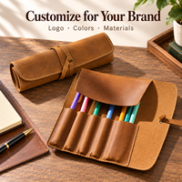 Custom Genuine Leather Pen Roll Pouch Vintage Handmade Leather Pen Case Holder for Fountain Pens Pencils Stationery Storage OEM