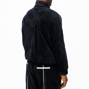 High Quality Windbreaker Tracksuit 2 Piece Velvet <b>Zip</b> <b>up</b> <b>Jackets</b> and Pants Reflective Stripe Custom Velour Tracksuits for Men - Product Image 3