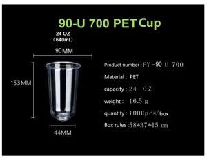 Özel Logo 16oz 20oz 22oz 24oz temizle baskı kabarcık çay u-şekilli pet tek kullanımlık plastik bardak insert kubbe kapağı ile