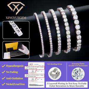 Pulsera de Tenis de Moissanita con Corte Brillante Redondo, Chapada en Rodio, Plata 925, de 2-6 mm, con Cierre de Figura 8, Estilo Hiphop, Venta al por Mayor - Product Image 3