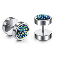 YICAI Punk acier inoxydable pierre noire boucles d'oreilles vis dos plat haltère faux jauges boucles d'oreilles faux bouchon d'oreille