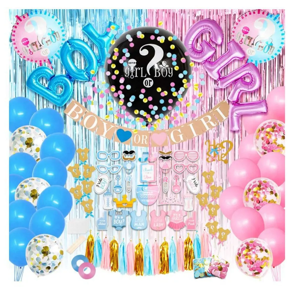 Bebek duş erkek ya da kız folyo balonlar Banner kek Topper bebek cinsiyet Reveal balon doğum günü partisi seti