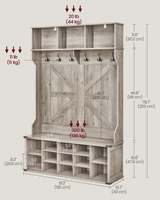 Porte-manteau d'entrée style ferme avec rangement pour chaussures, gain de place, mobilier durable