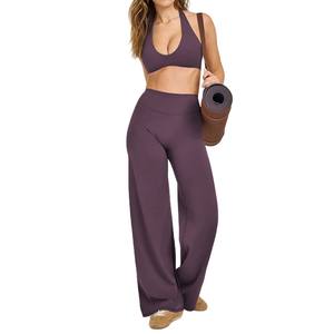 Fall Halter Neck pakaian olahraga Bra celana Yoga Set kualitas Premium pinggang tinggi kontrol perut pakaian olahraga 2 potong pakaian lari - Product Image 4