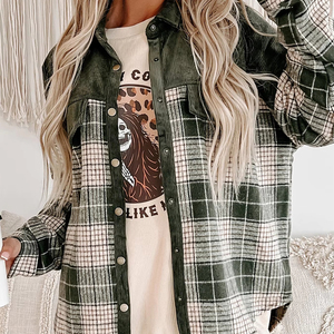 Ropa de <span class=keywords><strong>mujer</strong></span> de comercio exterior europeo y americano <span class=keywords><strong>Amazon</strong></span> New Women's Top de manga larga Plaid Color-blocked Shirt-style Jacket - Product Image 1