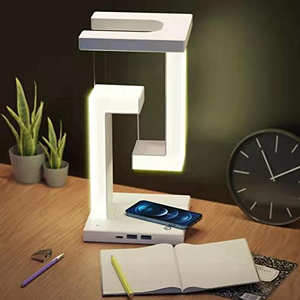 โคมไฟตั้งโต๊ะตกแต่งบ้านสมัยใหม่พร้อมที่ชาร์จไร้สาย ไฟอ่านหนังสือ LED แบบแม่เหล็กยกตัวด้วยแรงโน้มถ่วงต่ำ ใช้พลังงานจากแบตเตอรี่ - Product Image 2