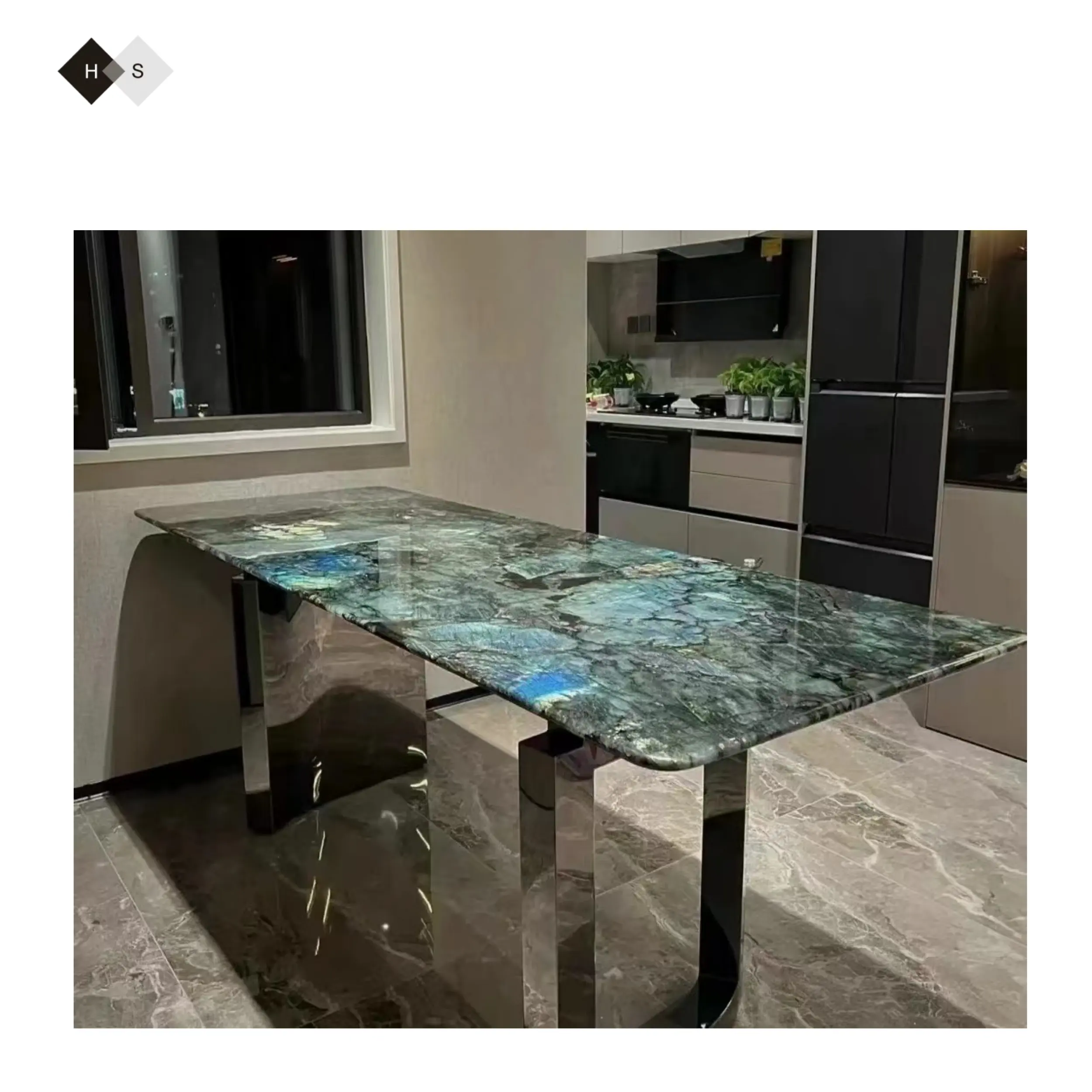 Encimeras Cocina Mesa de comedor rectangular Mesa de centro de granito Granito Labradorita Granito Venta al por mayor Azul Muebles para el hogar Moderno