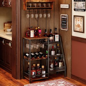 SENYU Table de bar autoportante polyvalente pour la maison, présentoir trapézoïdal pour bouteilles de whisky, étagère à vin en bois - Product Image 5