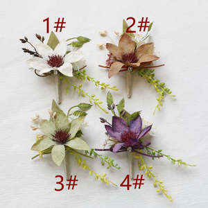 Fleur de <span class=keywords><strong>mariage</strong></span> de clématite simulée de corsage de <span class=keywords><strong>style</strong></span> européen rétro fait à la main pour les invités VIP de la mariée pour les événements de la Saint-Valentin - Product Image 2