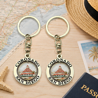 Porte-clés rond rotatif en métal époxy avec photo, lettres San Diego en relief, souvenir touristique, avec fermoir mousqueton