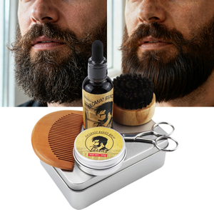 Logo de marque privée Kit de soins de la <span class=keywords><strong>barbe</strong></span> pour hommes personnalisé Kit de toilettage <span class=keywords><strong>Baume</strong></span> au beurre <span class=keywords><strong>Huile</strong></span> pour <span class=keywords><strong>barbe</strong></span> - Product Image 1