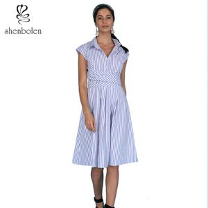 Mayorista 2020 nuevo diseño de verano las mujeres <span class=keywords><strong>vestido</strong></span> casual 100% algodón mini <span class=keywords><strong>rayas</strong></span> de manga <span class=keywords><strong>vestido</strong></span> largo - Product Image 1