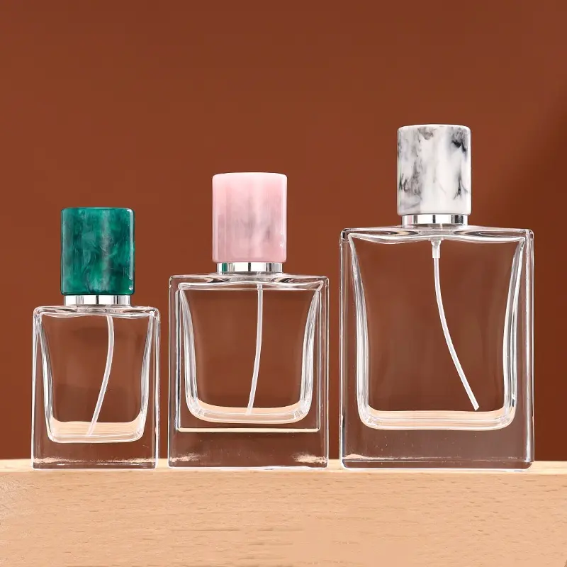Frasco de perfume quadrado, frasco vazio de perfume, spray de perfume, atomizador personalizado, frasco de vidro de 30 ml e 50 ml
