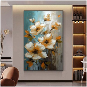 Pintura al Óleo Moderna Hecha a Mano, Arte <span class=keywords><strong>de</strong></span> Pared en Lienzo con <span class=keywords><strong>Flores</strong></span>, <span class=keywords><strong>Cuadros</strong></span> Florales <span class=keywords><strong>Grandes</strong></span> para Sala <span class=keywords><strong>de</strong></span> Estar, Dormitorio, Decoración del Hogar - Product Image 4