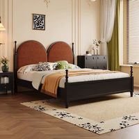 Lit en bois de caoutchouc du milieu du siècle tête de lit rembourrée cadre en bois massif Vintage meubles de chambre à coucher King Queen Size Design scandinave